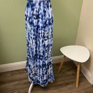 Eloquii Womens Maxi Lined Skirt Size 16 Abstract Print Blue Faux Wrap Side Split